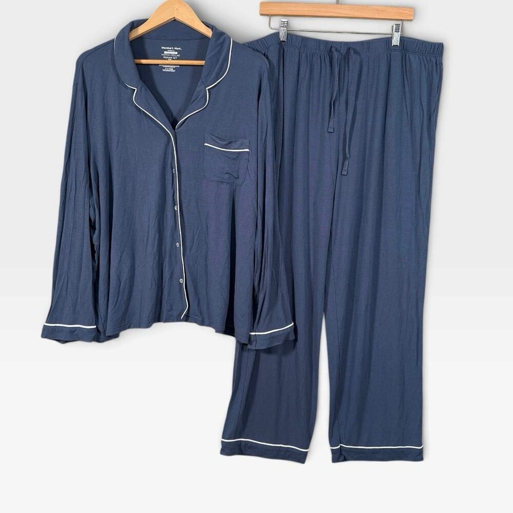 Member’s Mark Dream Mark Modal Pajama Set XXL Blue Notch Collar Soft Lounge